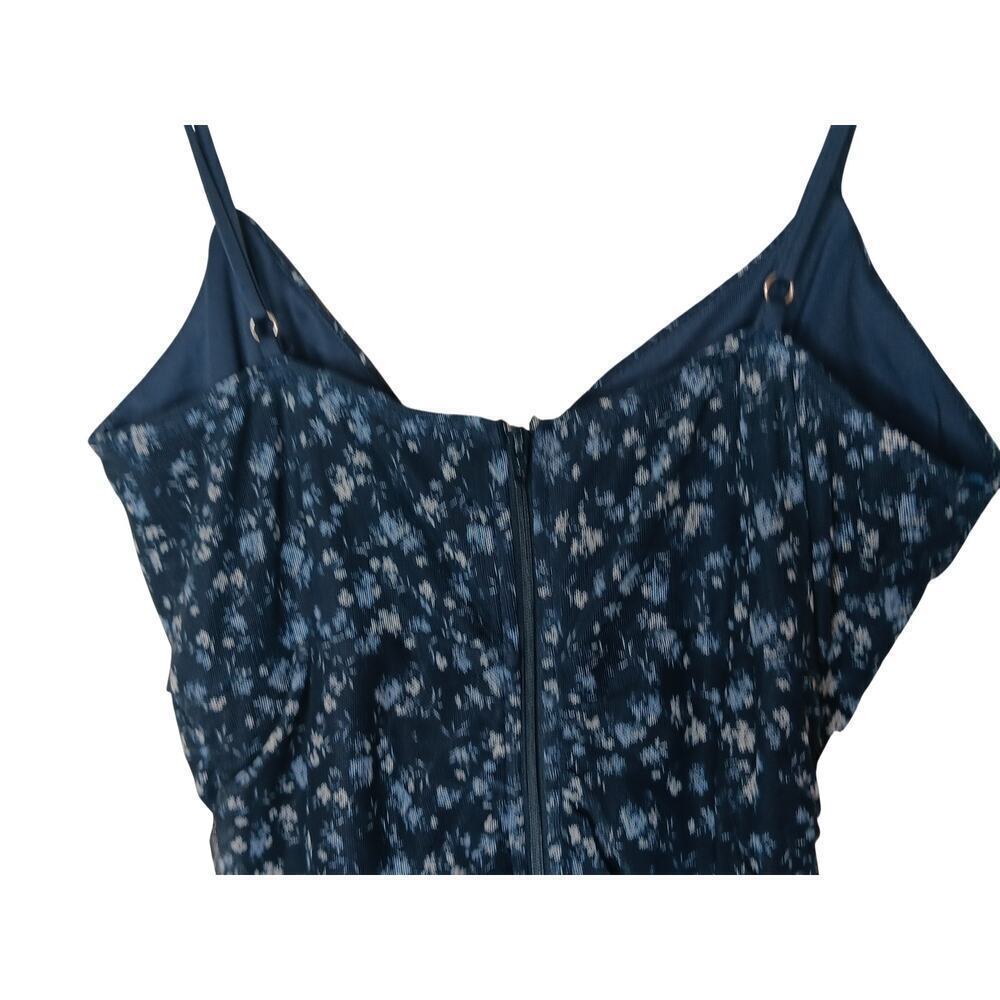 Windsor Navy Blue Floral Ruched Mini Dress Sz Small Spaghetti Strap Fully Lined - Picture 6 of 13
